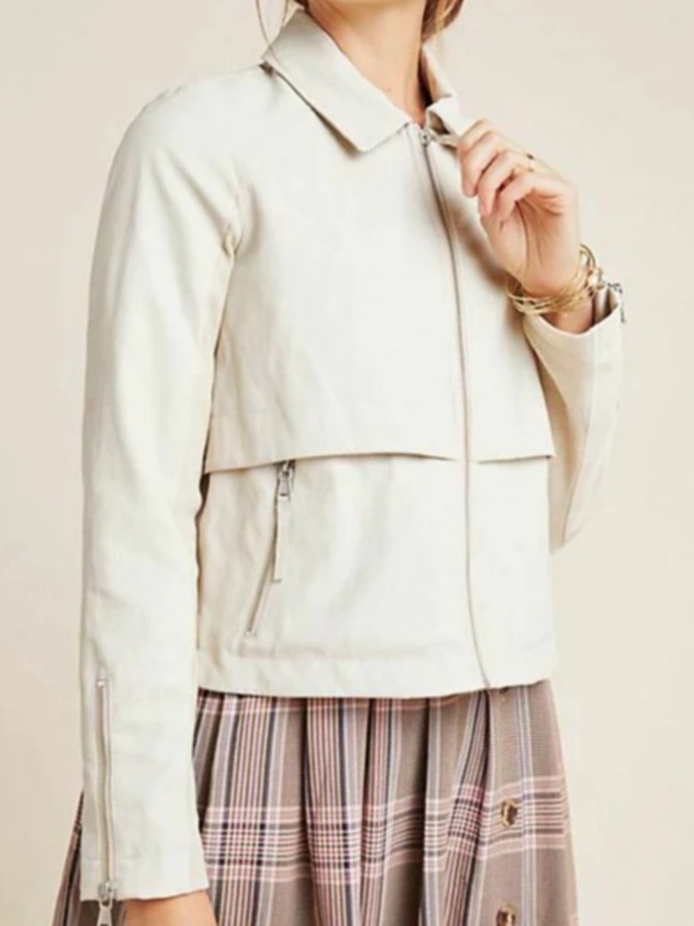 Anthropologie Light Beige Vegan Leather Zip Jacket